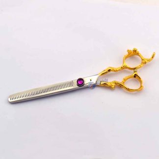 7 INCH Fancy hair stylist half golden thinning scissors