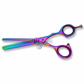 Offset rainbow thinning scissors