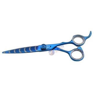 Blue Zebra Hairdressing Scissors – Laser Engraved Blade with Fixed Finger Rest
