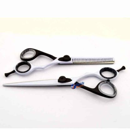 Black and white barber scissors set