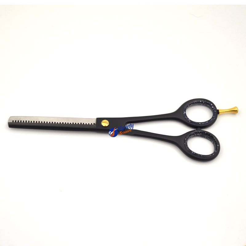 Traditional Sand Blast Thinning Scissor – Black Powder Coated with Golden Screw & Finger Rest