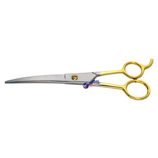 Half golden curved pet grooming shears