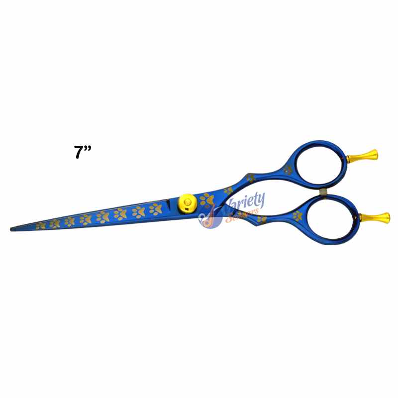 Professional Dog Grooming Straight Blade Shear - Titanium Plasma Coated with Paw Engraving
