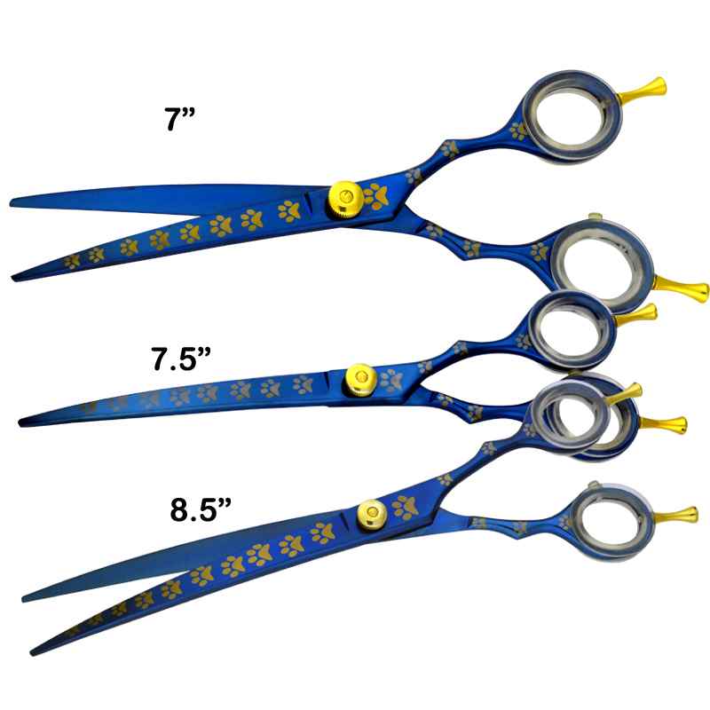 Professional Dog Grooming Curved Blade Shear - Titanium Plasma Coated with Paw Engraving - Image 2