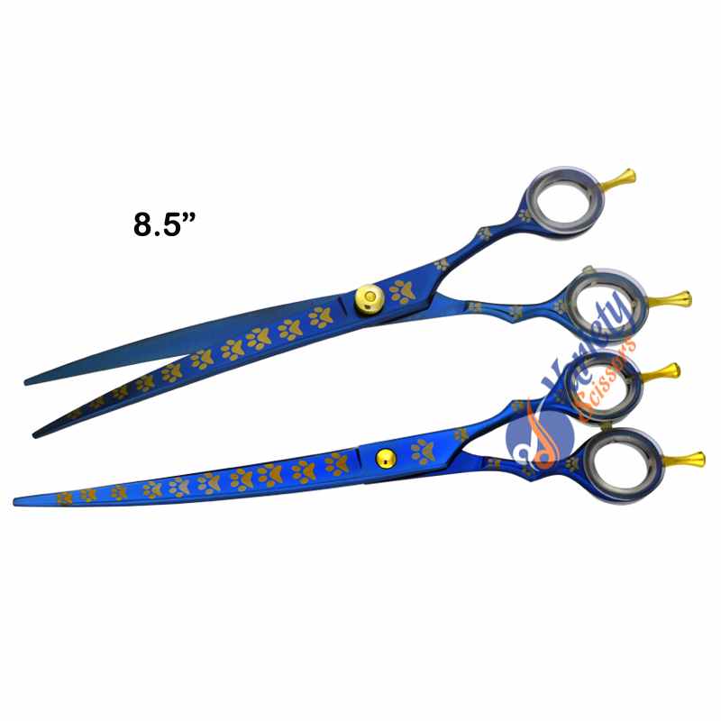 Professional Dog Grooming Curved Blade Shear - Titanium Plasma Coated with Paw Engraving - Image 3