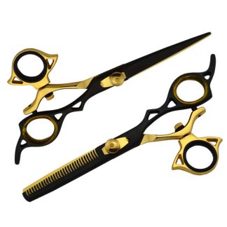 Black and golden swivel scissors set